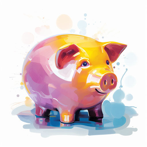 Piggy bank clipart in the style of oil painting
