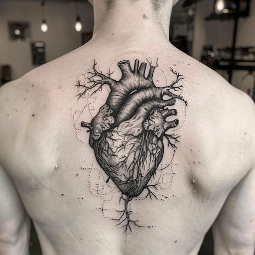Gothic style anatomical heart tattoo on white background