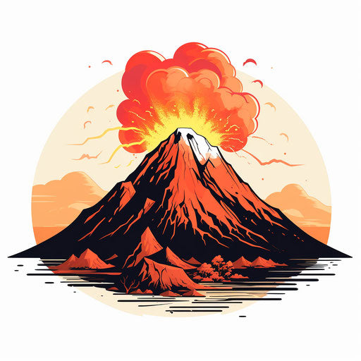 Volcano clipart in the style of Chiaroscuro Art, on a white background