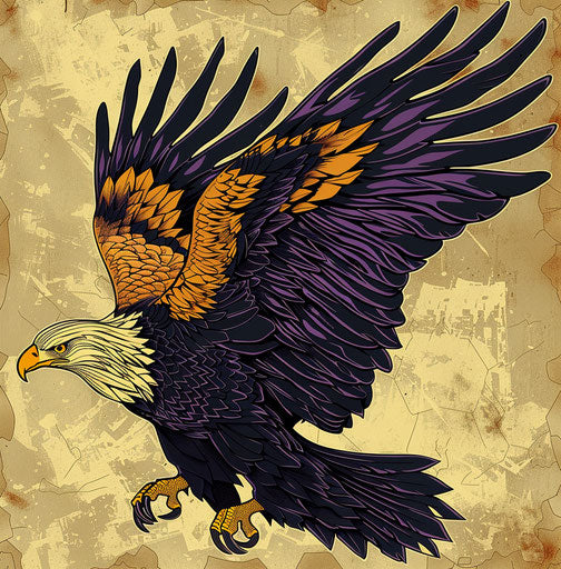 Eagle in black ink and brown with wings spread
