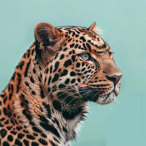 Realistic leopard clipart on serene aqua background