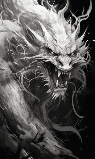 Black and white monster drawing, Shilin Huang style