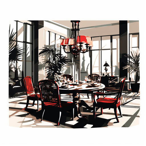 Dining room in Chiaroscuro Art style on white background
