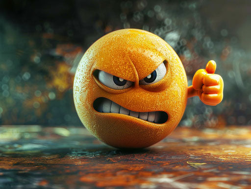 Angry emoticid with happy look pointing at the screen