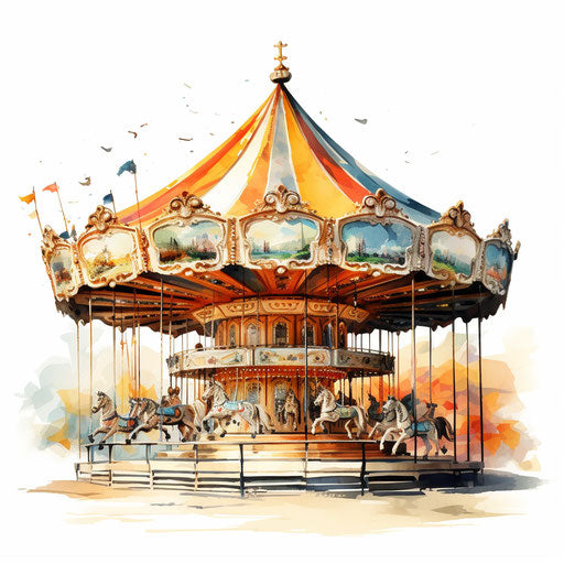 Carousel clipart in the style of Oil painting, on white background