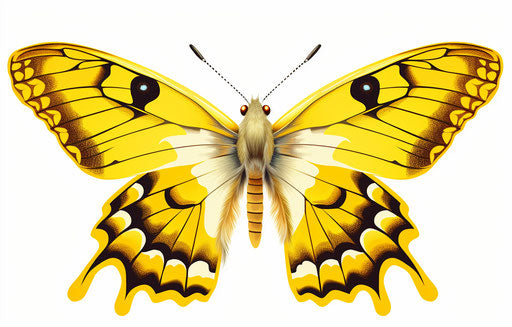 Yellow cartoon butterfly on white background