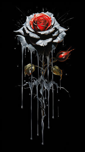 Bloodstained rose with dripping flowers, pop art junglecore