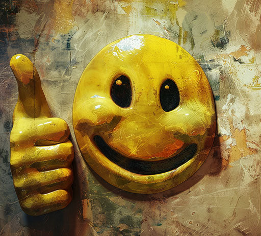 Smiling emoticon giving thumbs up to audience
