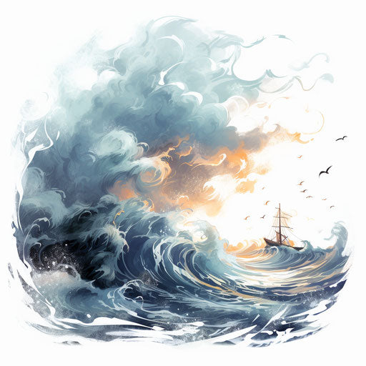 Storm clipart in the style of Oil painting, on a white background