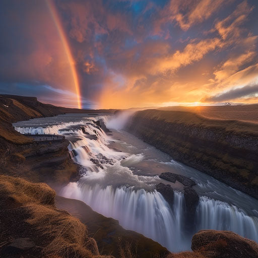Gullfoss Falls, Iceland, with rainbow, Erez Marom style