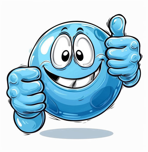 Smiling blue ball with thumbs up clip art vector style white background