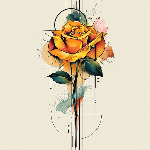 Contemporary sketch of a yellow rose with abstract shapes and vivid colors