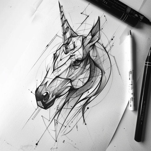 Dark horse with geometric shapes for flat tattoo design