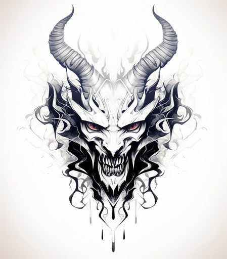 Black and white devil tattoo on white background