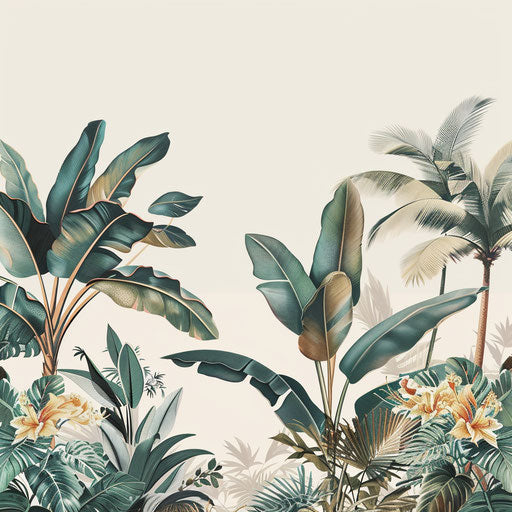 Cream background with jungle clipart in muted tones
