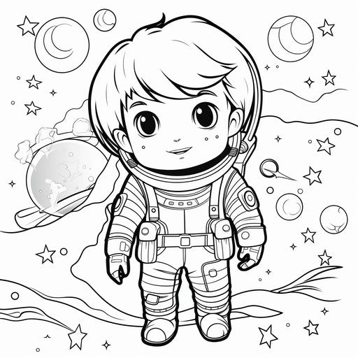 Astronaut coloring book child planet silver black colors