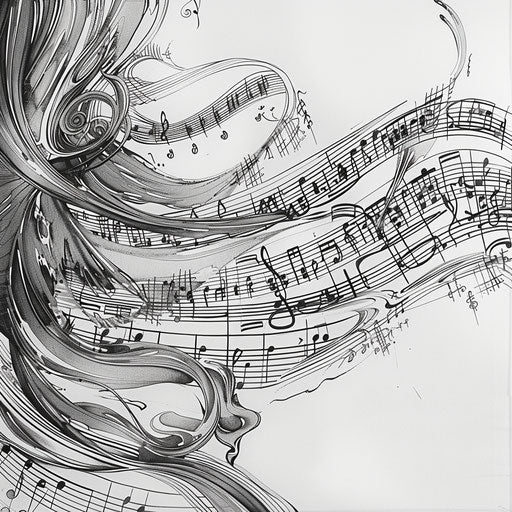 Harmonious melody in black and white on white background