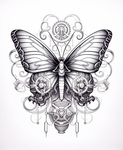 Drawing butterfly butterflies ink, folk art style, line work