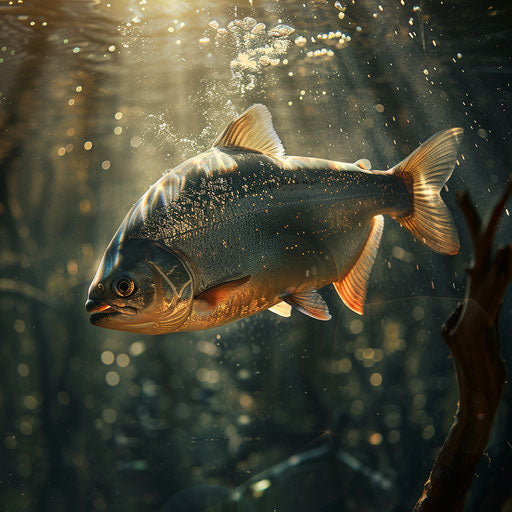 Piranha fish in sunlit river with soft lighting