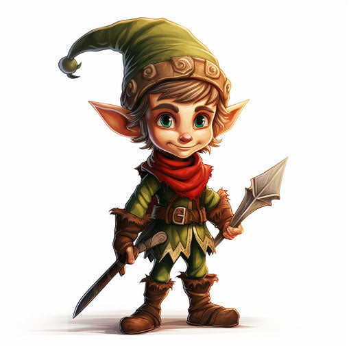 Elf clipart in the style of Chiaroscuro Art, on white background