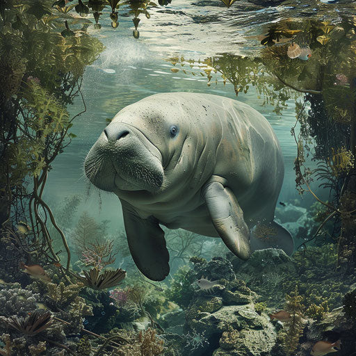 Dugong in a fantastical underwater setting