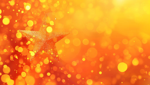 Silver star in light orange and yellow style, bokeh panorama