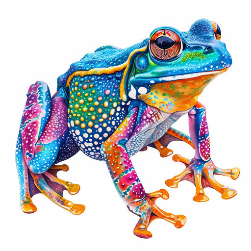 Realistic frog clipart on flat white background, vibrant hues, intricate details