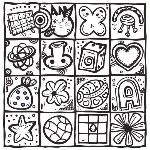 Playful bingo card with cute illustrations