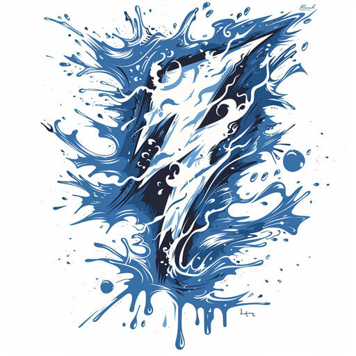 Stormy lightning and water splashes in blue and white