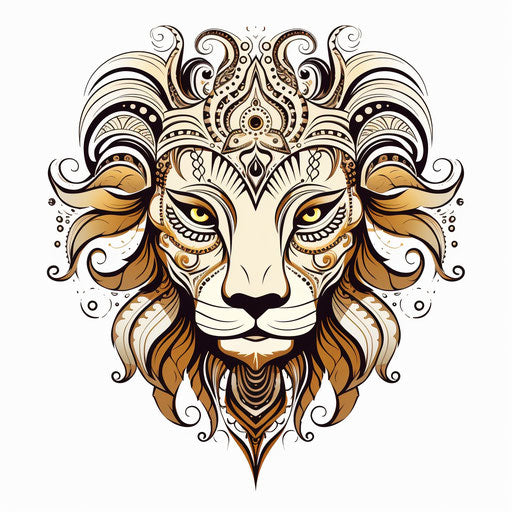 Indian lion face tribal tattoo, coloring concept