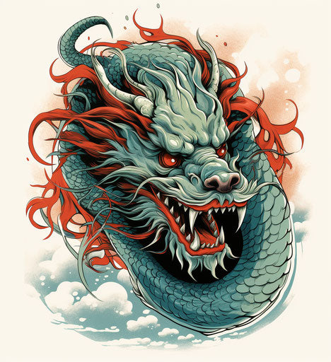 Red and black Chinese dragon for Asian tattoos