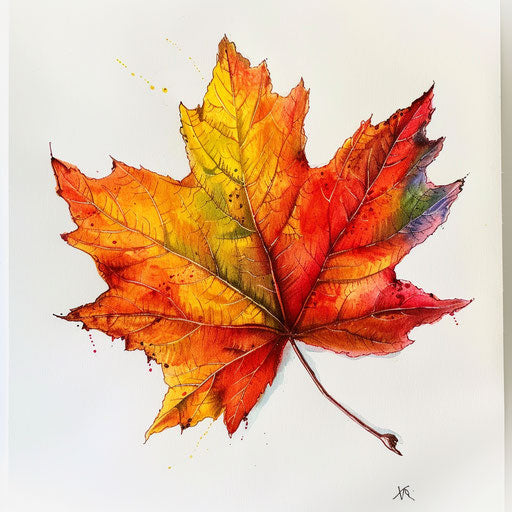 Colorful maple leaf on white canvas