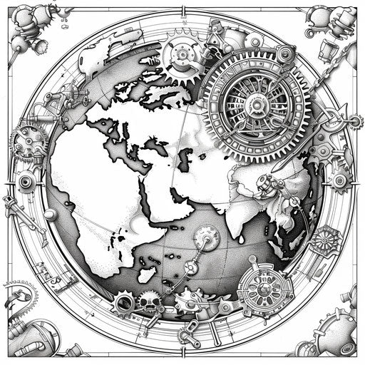 Steampunk Earth with gears and mechanical parts