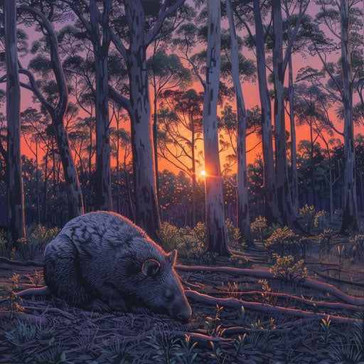 Solitary wombat in the warm glow of the sunset