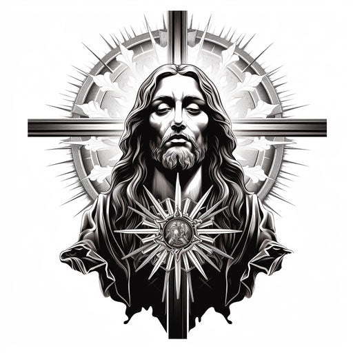 Jesus cross vector illustration in black and white portrait style