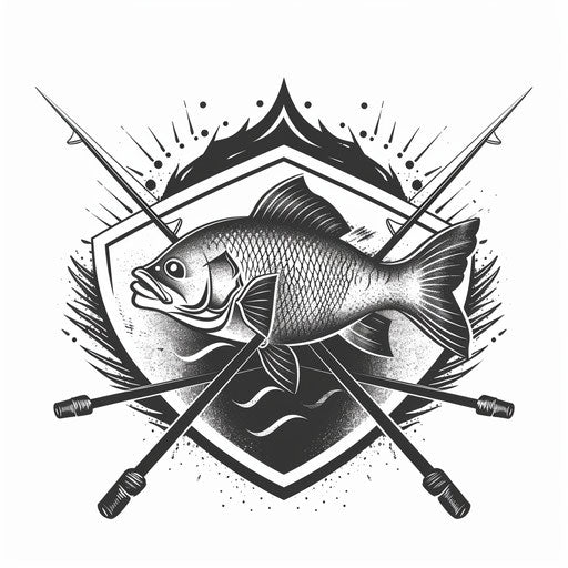 Bold and graphic illustration of a fishing badge