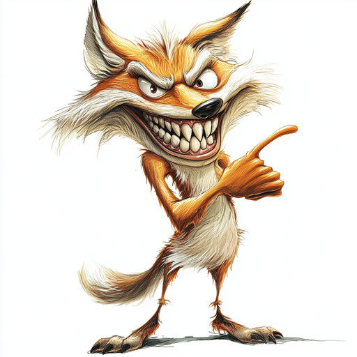 Humorous caricature of a fox with human characteristics