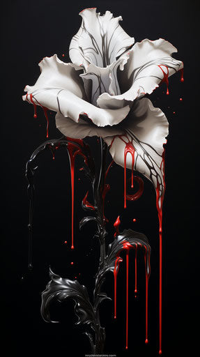 Black flower with dripping center, dark white and crimson style