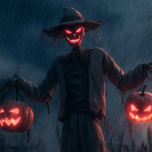 A terrifying skeletal figure with glowing red eyes