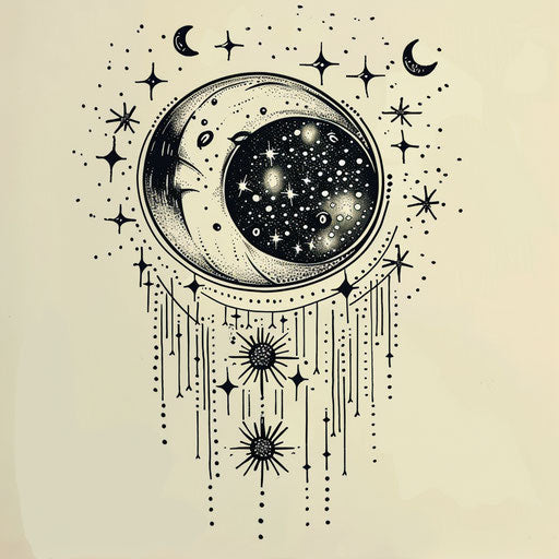 Beautiful flat tattoo sketch for celestial moon