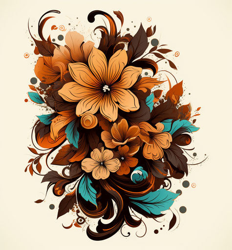 Brown vector flowers, tattoo-inspired Indian style