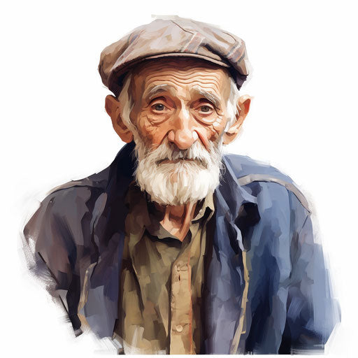 Elderly man in oil painting style on white background