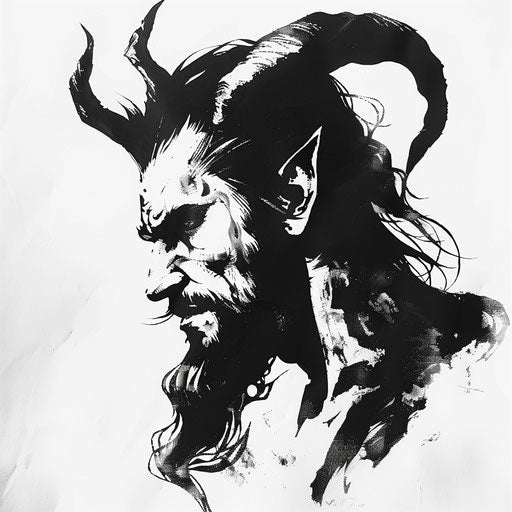 Stencil art tattoo of Hades in black and white on white