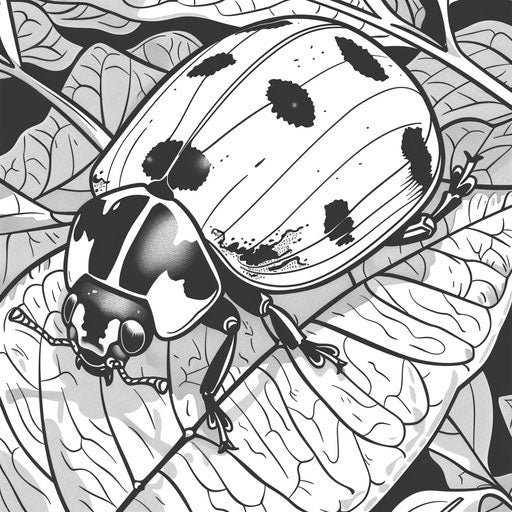 Ladybug on leaf, coloring book illustration