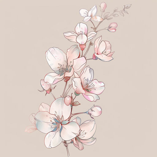 Elegant flat clipart style sketch for a girly tattoo with delicate cherry blossoms and soft pastel colors