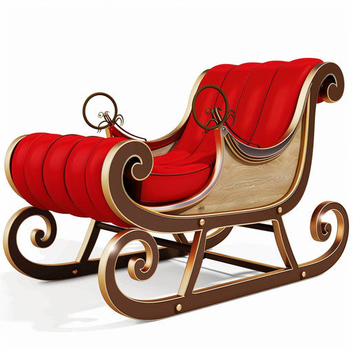 Sleigh clipart in photo realistic style with a flat and white background, minimalist design and sharp edges