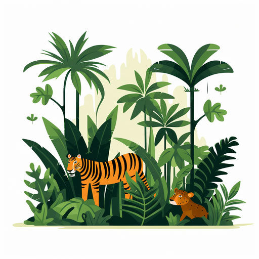 Minimalist jungle illustration on white background