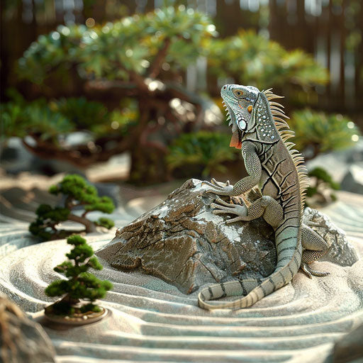 Meditation on a rock in a zen garden