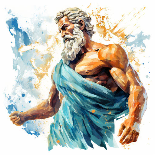 Zeus clipart in Impressionistic Art style, on white background