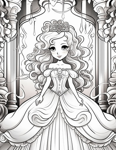 Cartoon girl in a palace coloring page